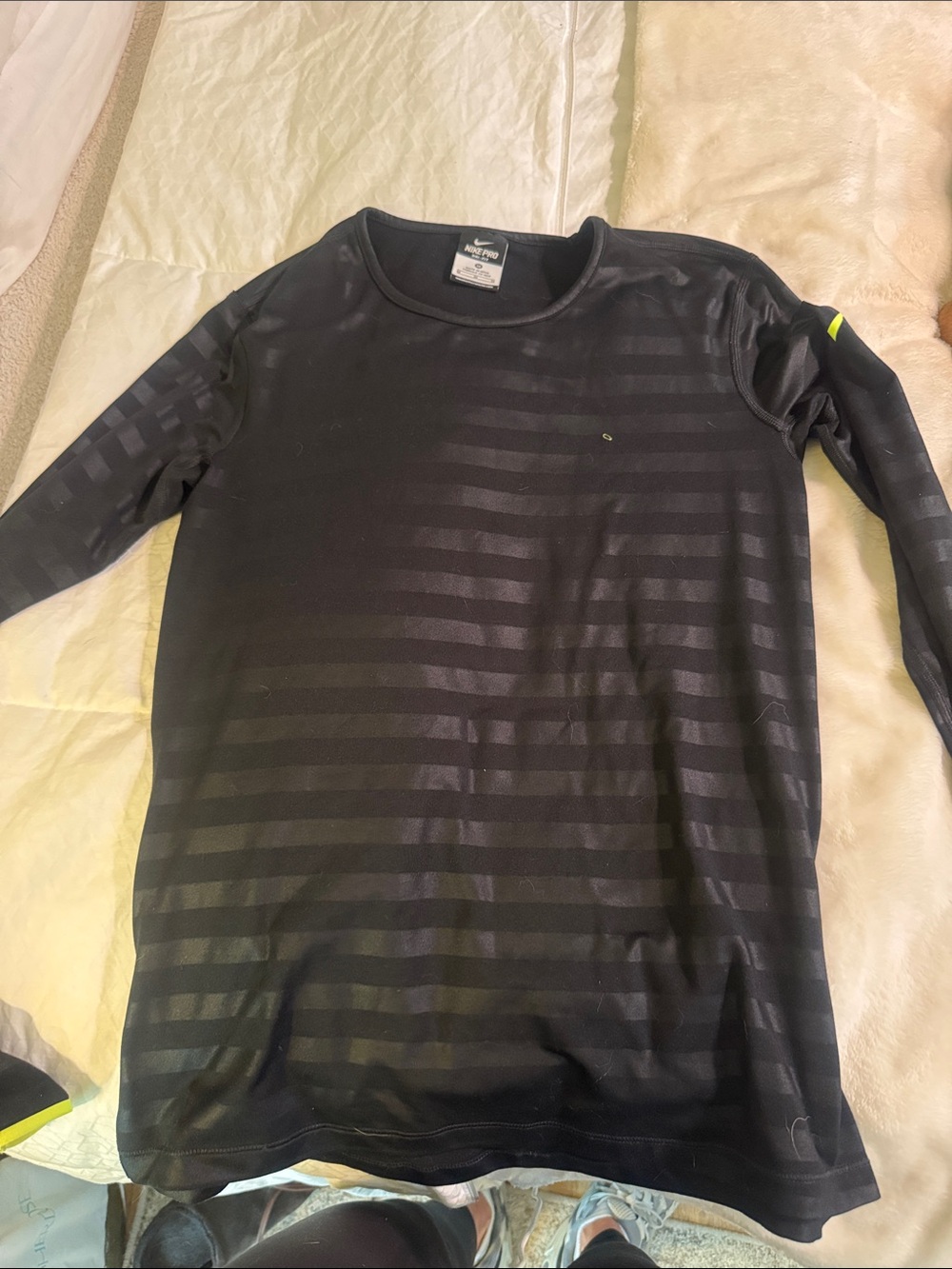 Nike Black Long Sleeve Striped Performance Tee with Neon Accent